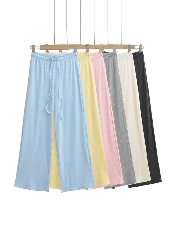 2025 Summer New Solid Color Loose Fit Soft Waxy Shake Pants Casual Fashion Drawstring Long Pants Wholesale for Women
