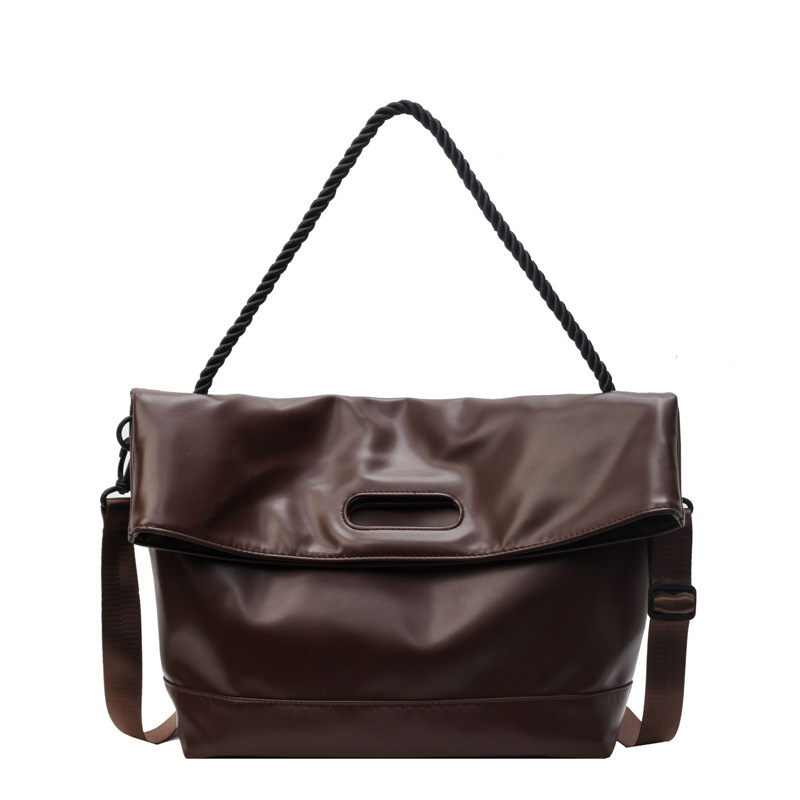 Bolso Tote de viajero de cuero suave marrón retro simple para mujer 2024 bolso de oreja plegable de gran capacidad Bolso bandolera de estilo occidental para mujer