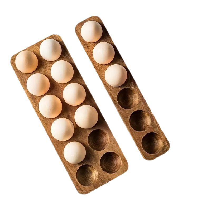 Caja de almacenamiento de huevos de madera maciza japonesa, bandeja de ranura para huevos de madera de acacia, estante para huevos, refrigerador, cocina, bandeja para huevos para el hogar