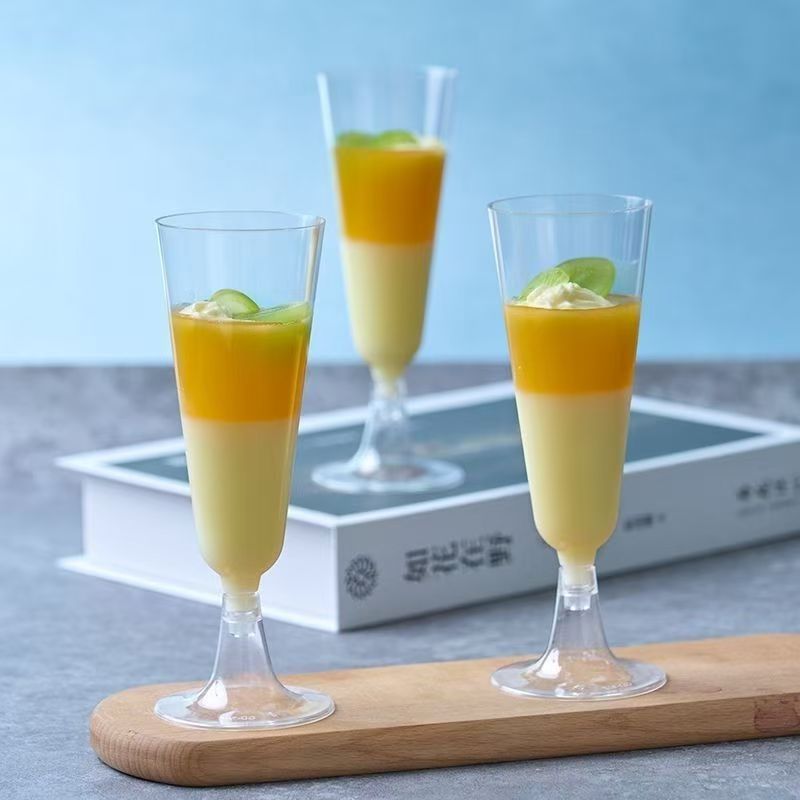 一次性高脚香槟红酒杯透明鸡尾酒慕斯杯木糠杯布丁杯透明塑料杯