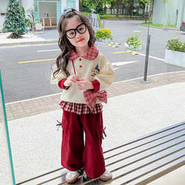 女童春季套装2026新款儿童卡通翻领卫衣裤子两件套娃娃领休闲洋气