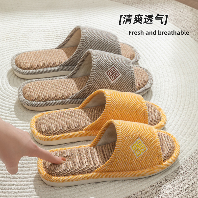 Linen Slippers Household Women's Summer Home Indoor Outdoor Non-slip Spring Autumn Men's Linen Slippers Hand-made Cotton