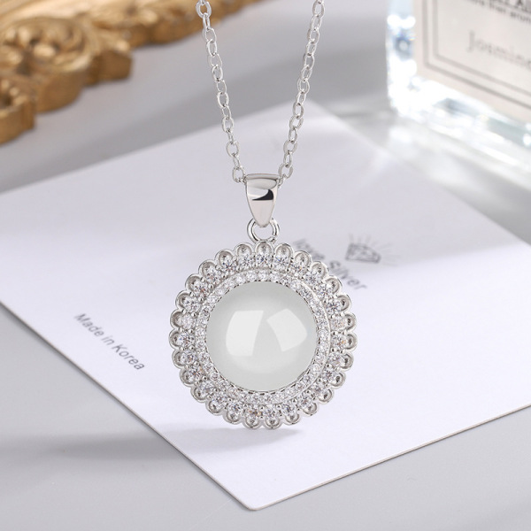 Ethnic retro organic agate pendant with zircon white jade