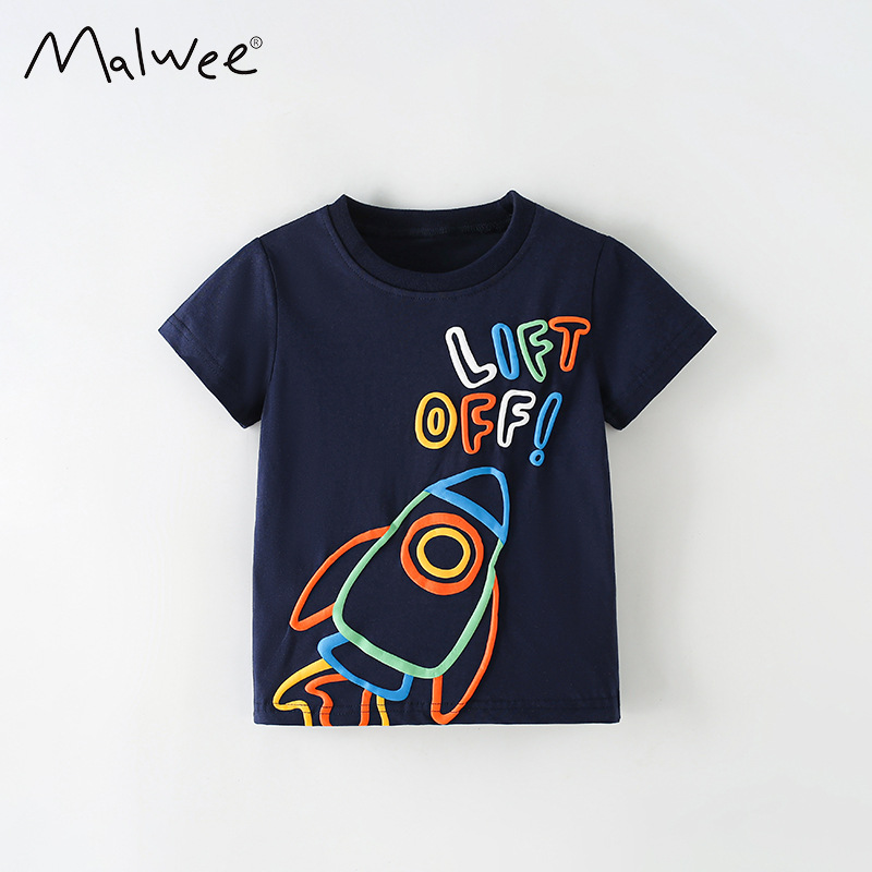 Cross-border malwee nuevo niño camiseta de manga corta estilo de verano refrescante diseño simple blusa de piel suave