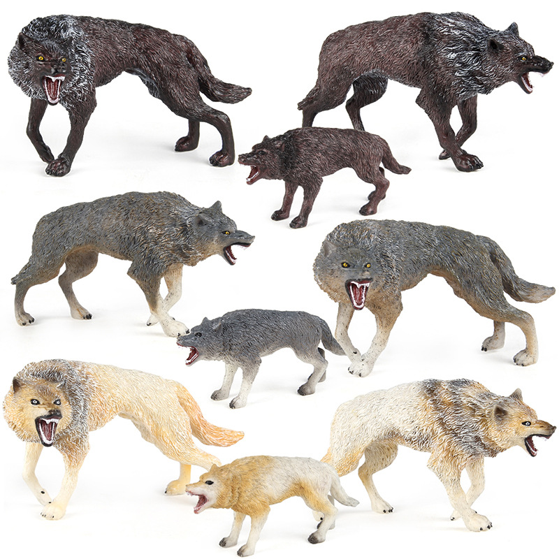 Simulación transfronteriza animal de bosque modelo lobo lobo gris lobo blanco caminando lobo marrón lobo ártico mesa estático juguete de decoración