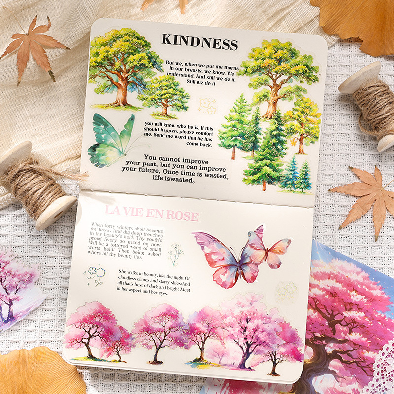 Sombra de árbol serie dorada paisaje de cuatro estaciones aceite especial bronceado pet cuenta manual bricolaje material decorativo collage paisajismo pegatinas