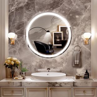 Led Smart Mirror Toilet Touch Screen Wall-Mounted Round Mirror with Light Bathroom Mirror Luminous Anti-Fog Makeup Bathroom Mirror