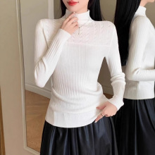 设计感高领长袖针织衫女秋装2025秋冬新款显瘦女士内搭打底衫上衣