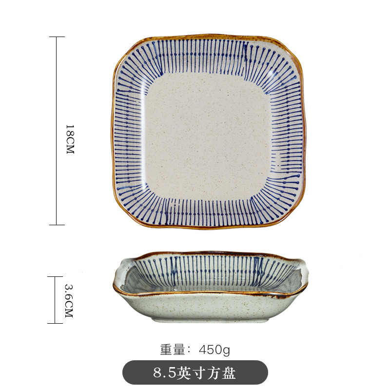 Tazón de arroz Vajilla retro japonesa Juego de platos creativos Tazón de arroz de cerámica para el hogar Tazón de fideos Tazón de sopa Plato de verduras Plato de pescado