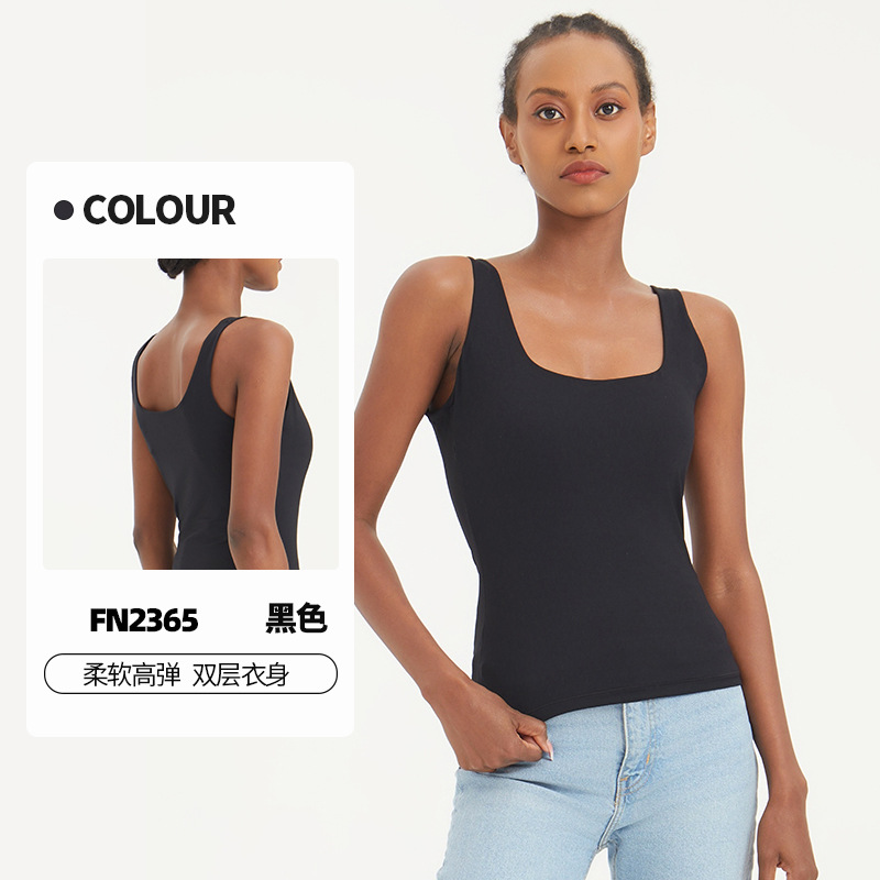 Nuevo cross-border yoga nube camiseta suave mujer U cuello sin mangas doble elástica delgada chaleco de fitness elástico