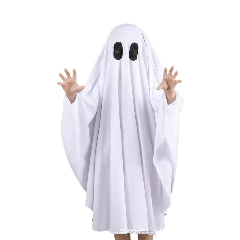 Cross-Border New Kidsren and Adults White Ghost Pullover Cloak Halloween Cos Ghost Festival Theme Party Dress up Costume