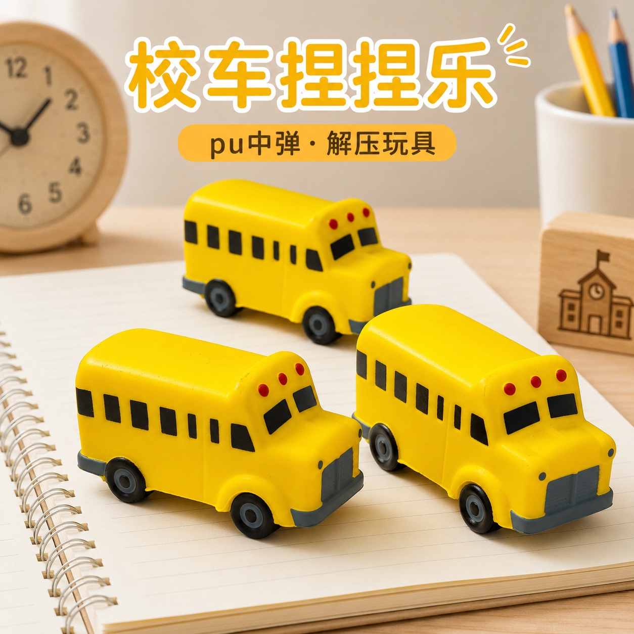 Cross-border PU foam toy school bus for children, finger exercise, stress relief, solid squeeze toy