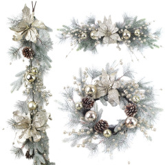 欧米のシャンパンの金の藤の花の輪の藤の輪の扉はシーンを掛けて飾ってショーウインドーの扉を飾ってクリスマスの装飾品を掛けます。
