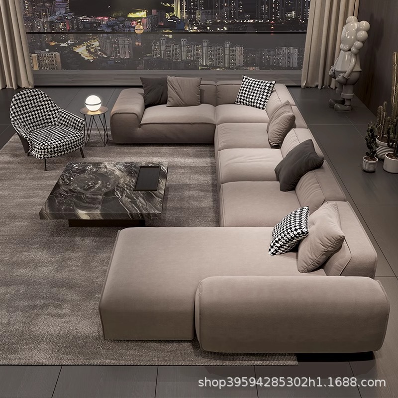 Big Black Cow Sofa Technology Cloth Scrub Cloth Full Genuine Leather Xiatu Md Sofa Internet Popular Top Layer Cowhide Minimalist Sofa