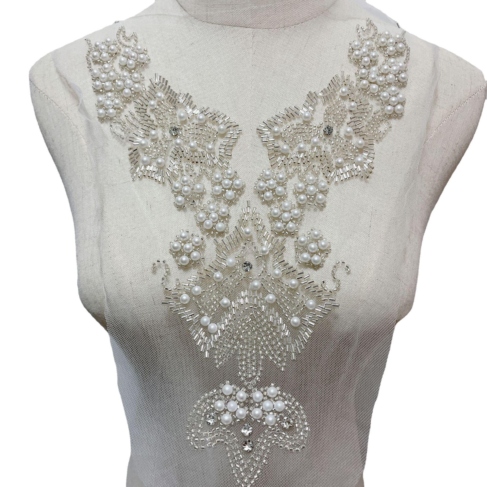 重工珠子珠管亮片花朵蕾丝领子花绣片 DIY舞蹈礼服胸花服装辅料