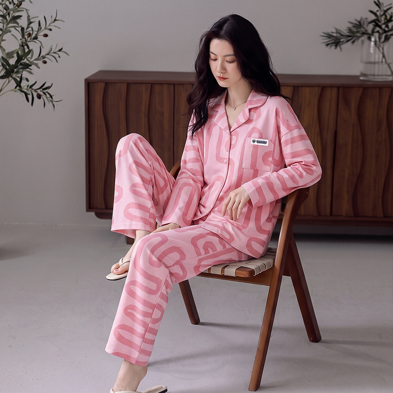 Class A antibacterial 100% cotton pajamas for women, autumn and winter long-sleeve cardigan, simple casual all-cotton home wear for women Class A antibacterial 100% cotton pajamas for women, autumn and winter long-sleeve cardigan, simple casual all-cotton home wear for women