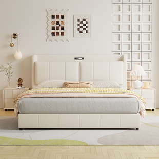 Leather Bed Simple Home Master Bedroom 1.8m Double Bed Cream Style 1.5m Single Bed Storage Bed Drawer Wedding Bed