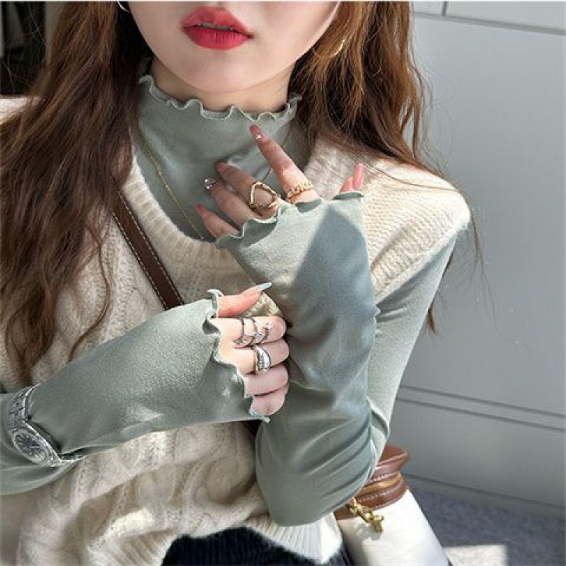 打底衫女内搭2025新款秋冬黑色半高领高级感白色修身木耳边上衣