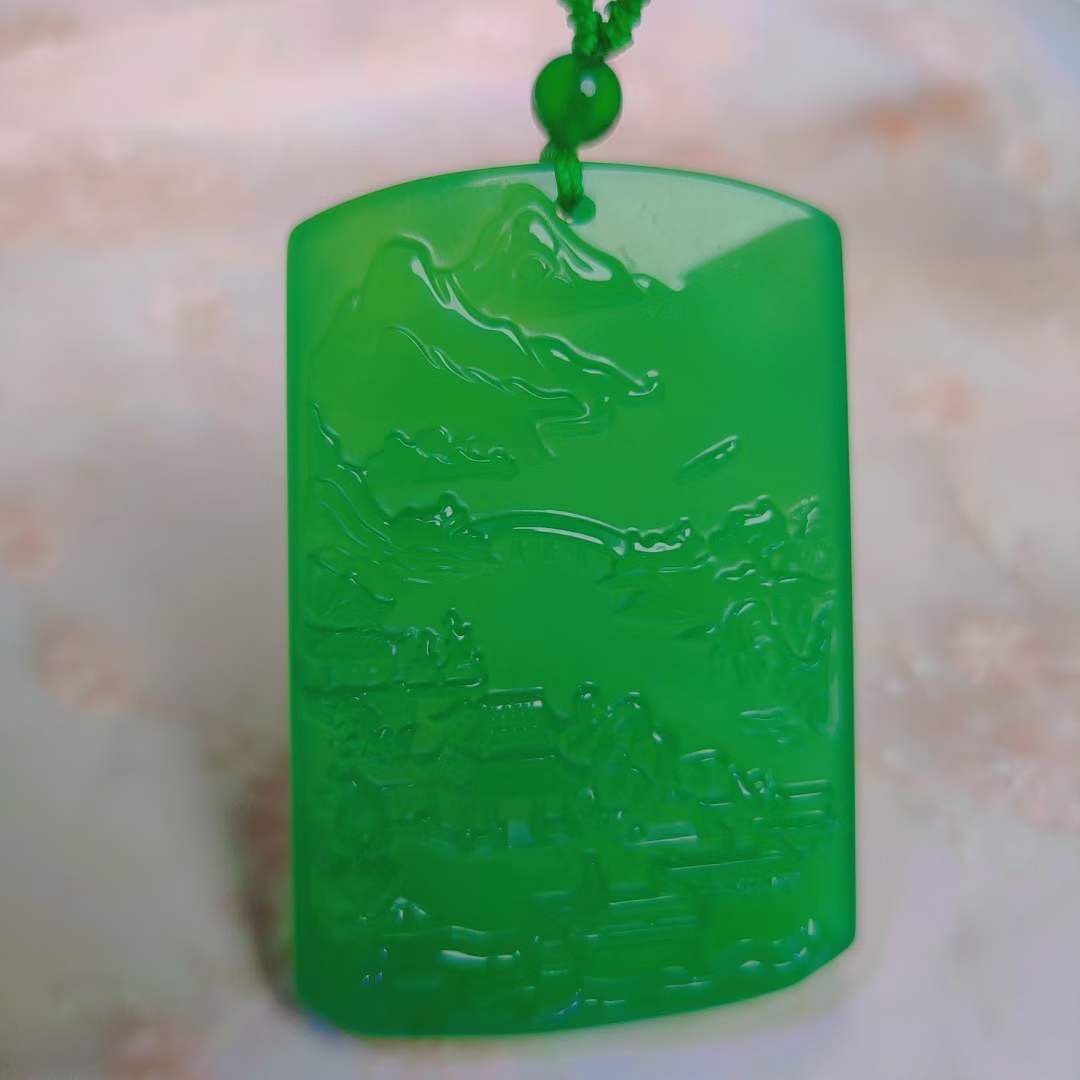 智贝主图_1一元拍即将结束天然冰种帝王绿玉髓山水牌翡翠