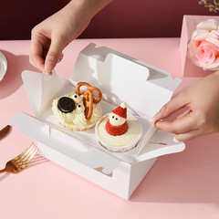 Transparent windowed 2-particle muffin box paper cupcake small cake box portable dessert box pastry packaging box with inner liner