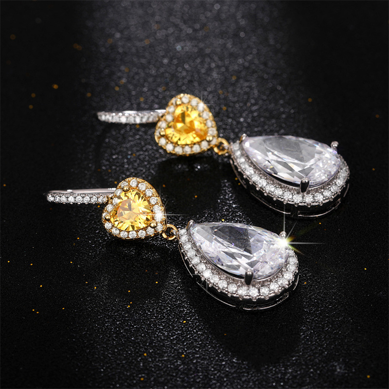 Brincos Cao Shi para mulheres com revestimento de duas cores e micro conjunto AAA Zircon Stone Fashion Versátil Brincos de noiva_voghion.com