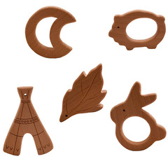 Cross-border Amazon baby comfort toys, beech wood animal figurines, teething toys, baby teethers, wholesale