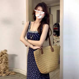 假两件无袖吊带碎花连衣裙子女装夏季跨境新款海边度假高级感长裙