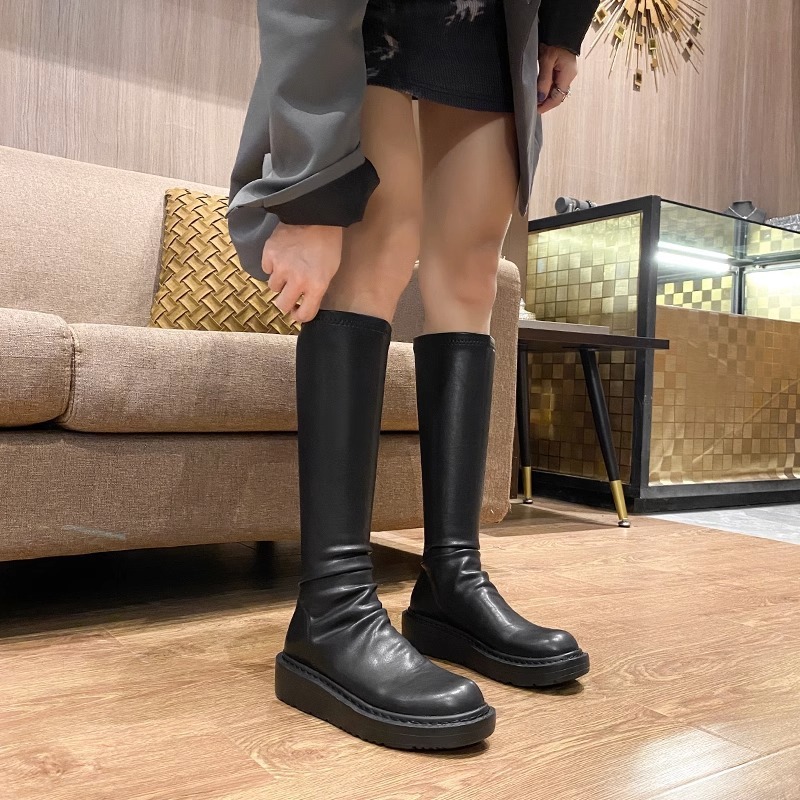 中筒靴厚底2025秋百搭真皮马丁靴女弹力短筒瘦瘦堆堆小腿短靴|undefined