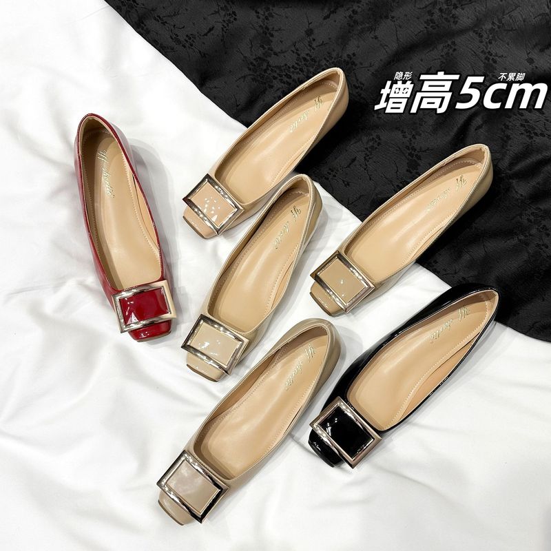 Heighten 5cm Metal Square Buckle Classic Patent Leather Flats Shoes for Women 2025 New French Square Toe Pumps Heighten 5cm Metal Square Buckle Classic Patent Leather Flats Shoes for Women 2025 New French Square Toe Pumps