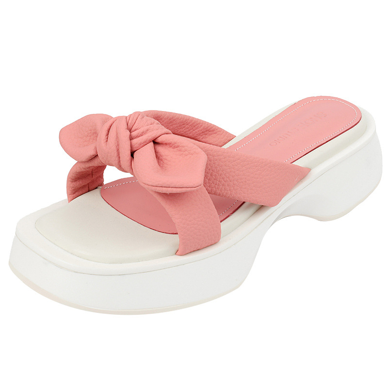 Ženske ljetne papuče s ružičastom mašnom i debelim potplatom, modne sandale i papuče na platformi_voghion.com