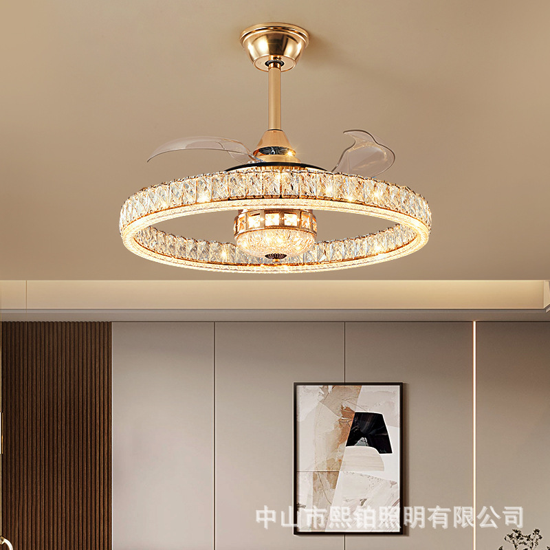 Crystal Fan Light, Large-Sized Ceiling Fan Light for Dining Room, Invisible Silent Bedroom Fan Light, Oscillating Household Fan Light, Zhongshan