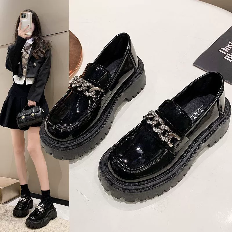 Ретро британский стиль черные туфли с толстой подошной кожей женские толстые каблуки увеличены