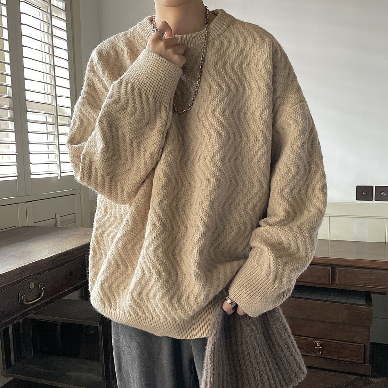 Autumn and Winter New Solid Color Sweater for Men, Lazy Texture Knitwear, Loose Trendy Design, Hong Kong Style Round Neck Top Autumn and Winter New Solid Color Sweater for Men, Lazy Texture Knitwear, Loose Trendy Design, Hong Kong Style Round Neck Top