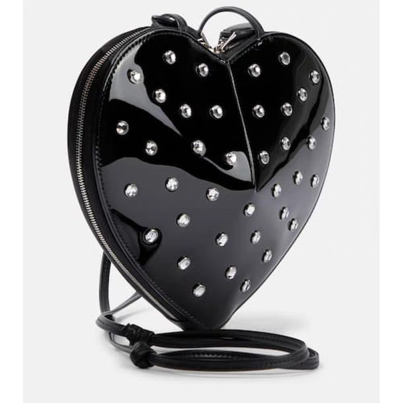 Xin Zhilei's Same Style Ala*Ïa Genuine Leather Heart-Shaped Bag, European and American Retro High-End Diamond Patent Leather Crossbody Heart Bag