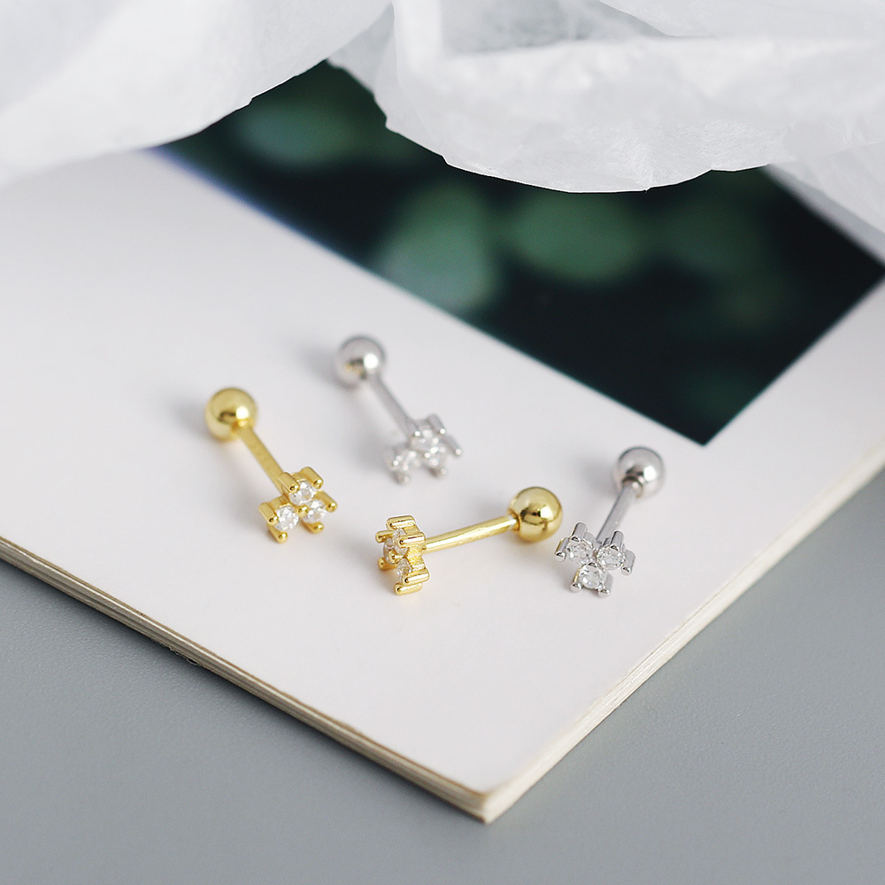 Sweet Flower Sterling Silver Plating Zircon Ear Studs 1 Pair