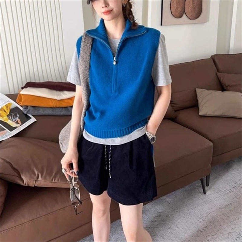 复古松弛感半拉链无袖针织马甲女装叠穿洋气减龄休闲坎肩背心上衣|undefined