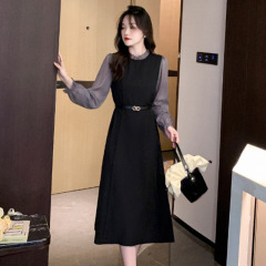 长袖连衣裙女秋装2025年新款早秋季茶歇法式赫本风气质显瘦小黑裙