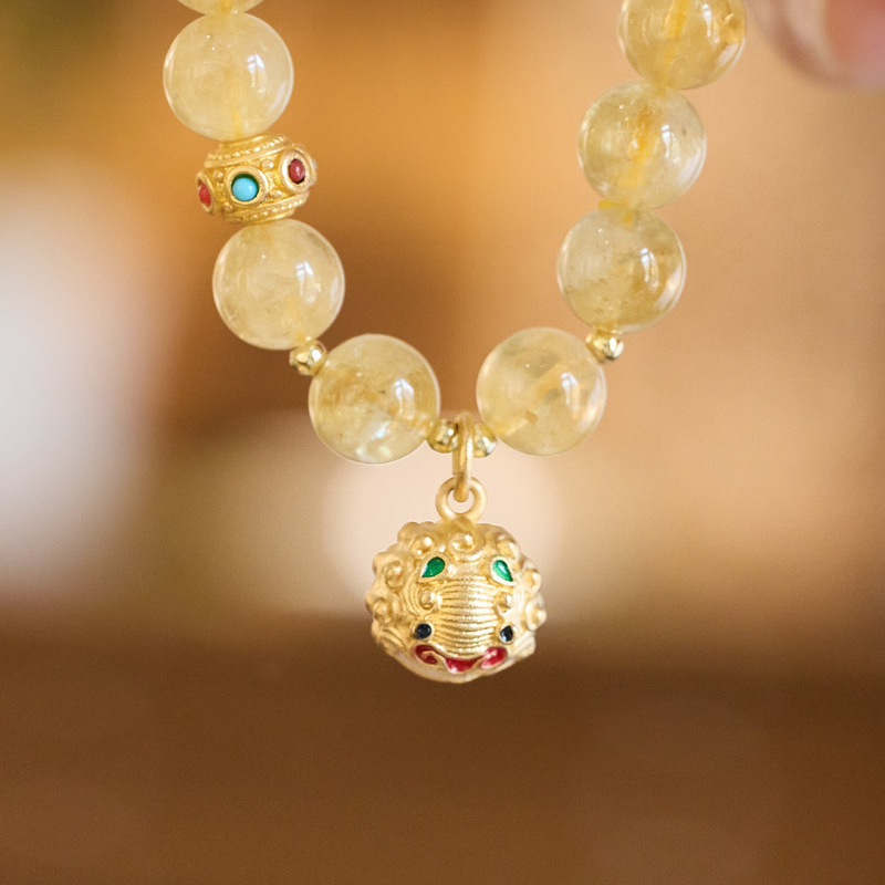 Natural Citrine Jade Bracelet Multi Orb Gold Bell Small Pendant High-end Atmospheric ins Design for Best Friends