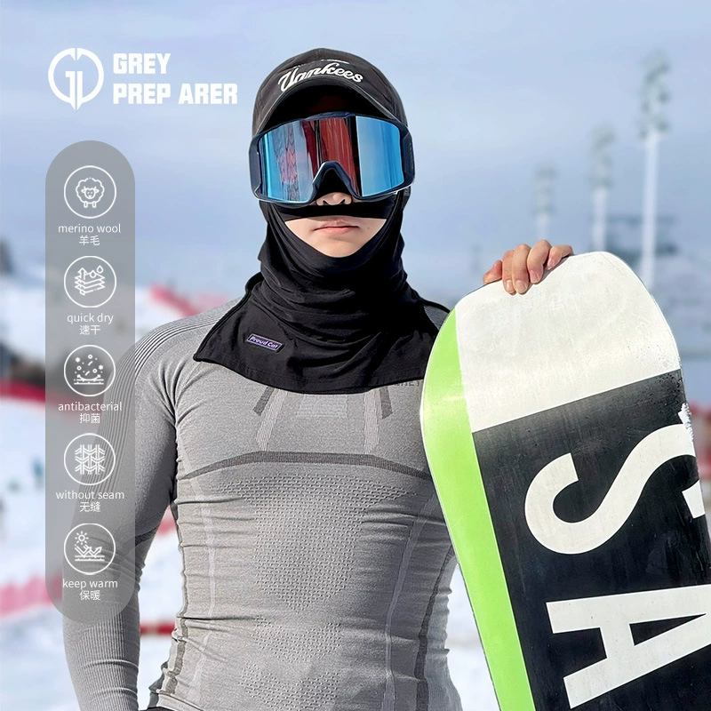 Серые раковины мериноса шерсть зимние лыжи профессиональный спортивный теплый мужской компрессионный набор