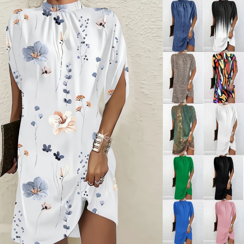 2023 European and American Cross-border New Women's Clothing Amazon Independent Station Fashion Crewneck Loose Bat Sleeve Crewneck dress 2023 European and American Cross-border New Women's Clothing Amazon Independent Station Fashion Crewneck Loose Bat Sleeve Crewneck dress