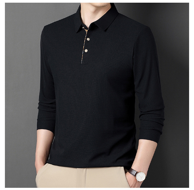 2023 New Autumn Leisure Fashion Business Shirt Long sleeved Middle aged T-shirt with Polo Collar Bottom for Men's Wear_voghion.com