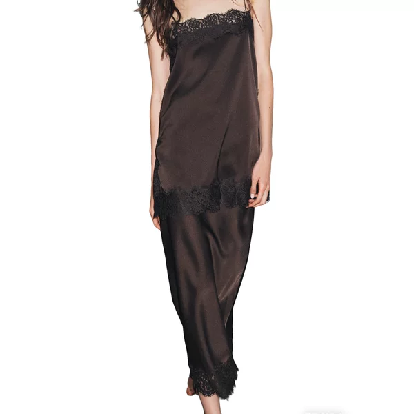 Cross-Border European and American Style Women's New Fashion Silk Satin Texture Lace Camisole Top and Silk Satin Texture Lace Skirt Set