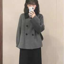 灰色短款呢子大衣女秋冬娃娃领复古加厚小个子韩系赫本风毛呢外套