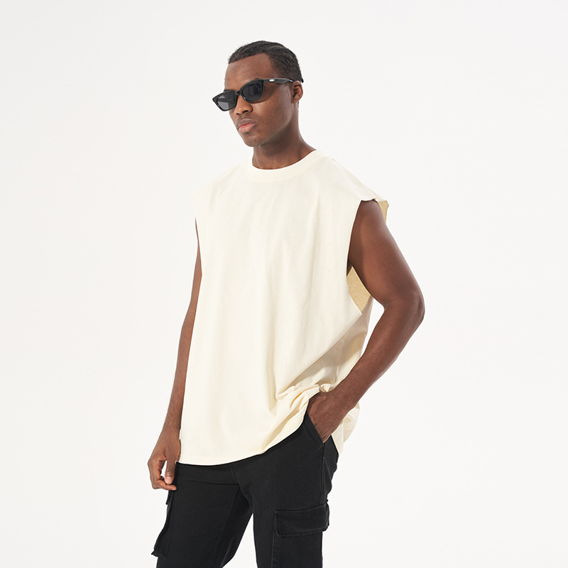 High Street marca de moda sin mangas deportes pesado chaleco suelto puño Chaleco de color sólido neutral hip hop chaleco