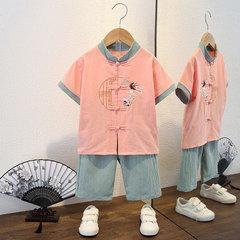 兒童漢服男童唐裝春夏中國風刺繡童裝棉麻寶寶周歲少爺服古風套裝