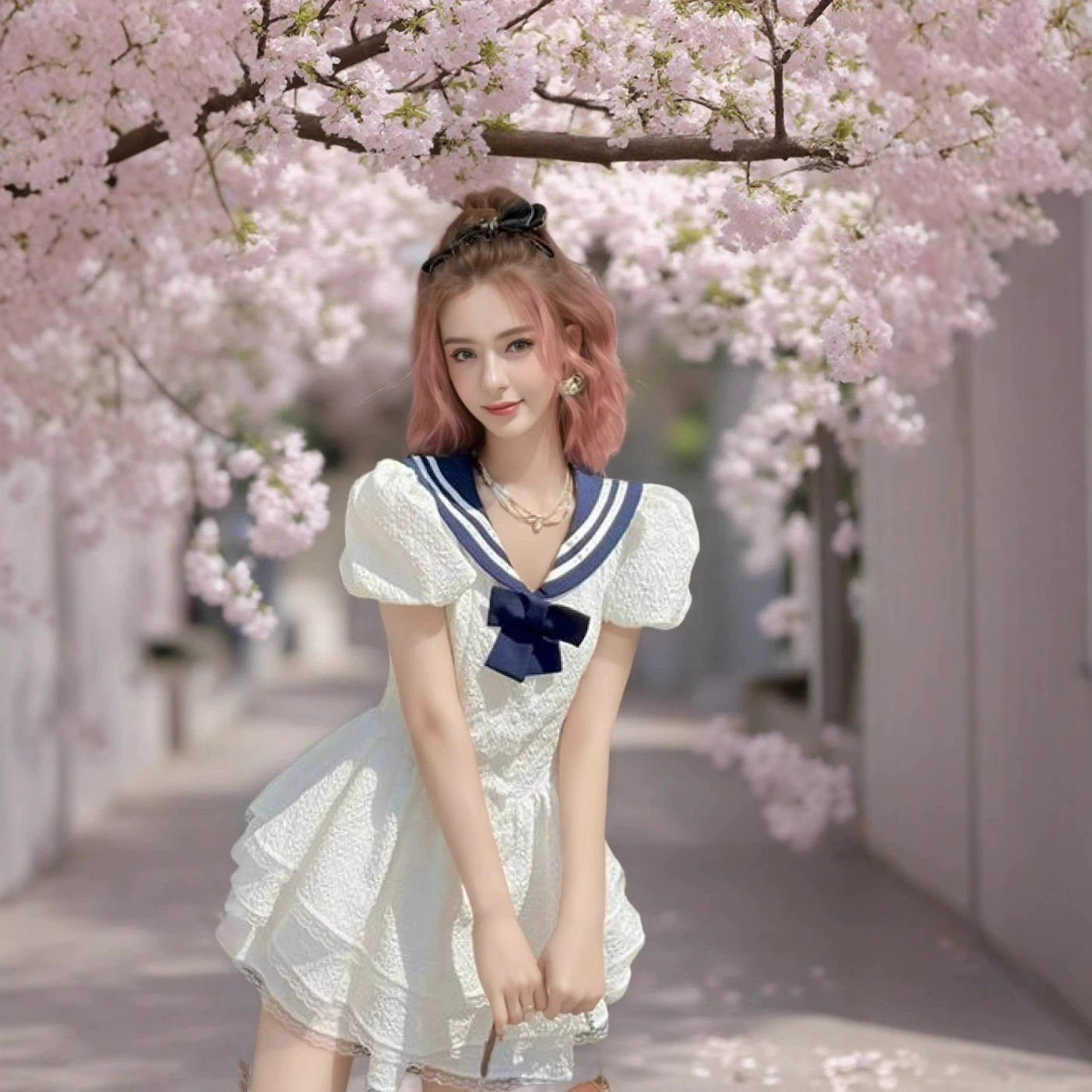 Новое платье в стиле колледжа с воротником-стойкой, пышными рукавами, кружевным дизайном и модной пышной юбкой, 2025 года выпуска (для трансграничных продаж)