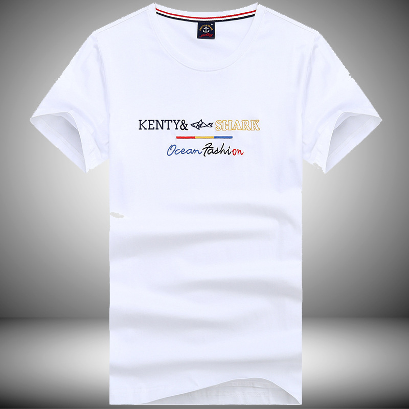 [PA] Kendi Shark Summer Dress Crewneck Solid Color Half Sleeve Large Size Printed T-shirt Men's Youth Short Sleeve 98622