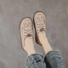 2A07新款春夏季頭層牛皮淺口單鞋女復古休閒厚底果凍底小白鞋