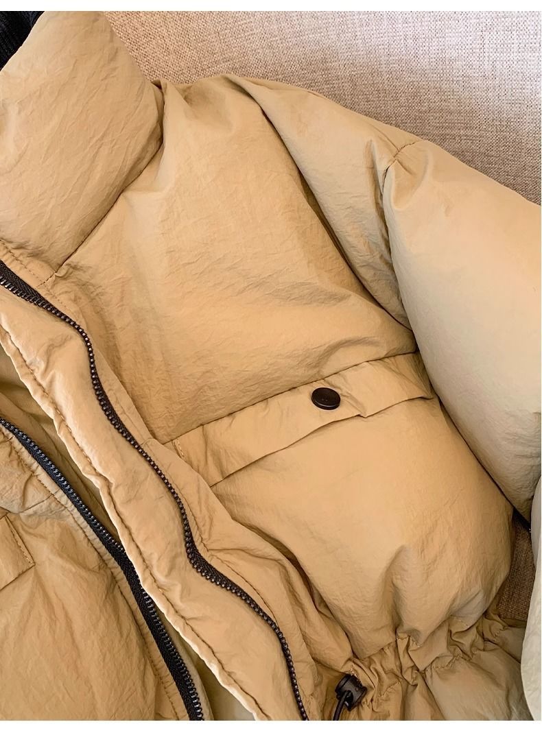 Damenbekleidung Mode Kontrastfarbe Einfache Cord Splicing Parka Warme Baumwolljacke_voghion.com