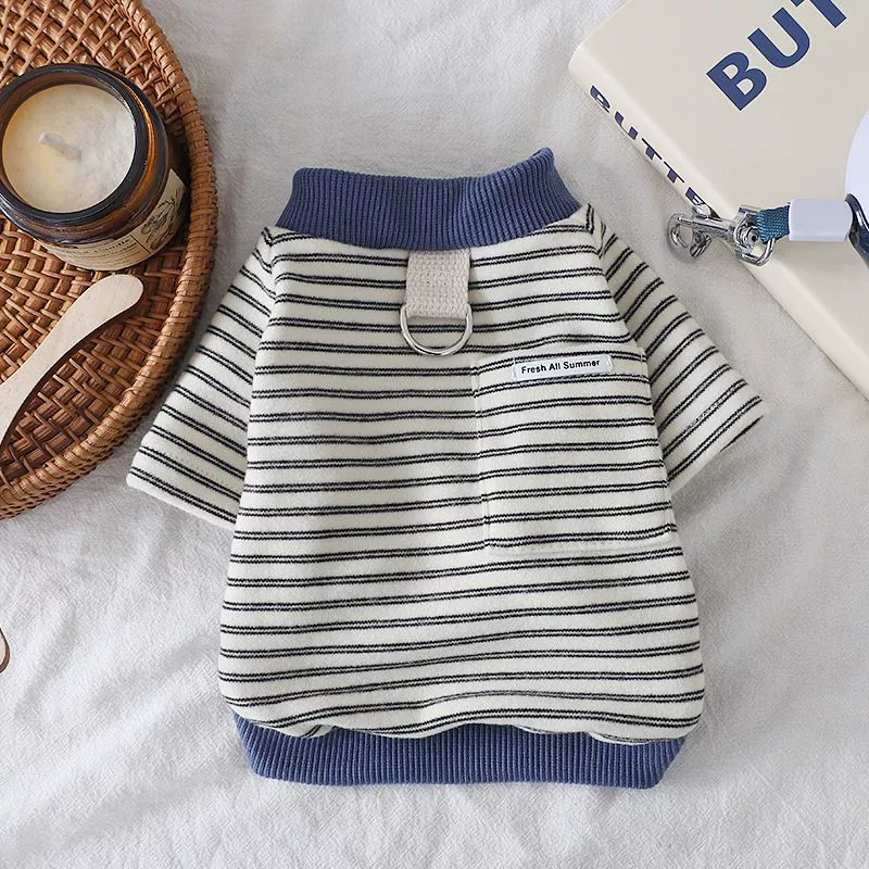 Весенне-летняя верхняя одежда для домашних животных, рубашка в свежую полоску, простая и дышащая толстовка с круглым вырезом для кошек и собак, одежда на двух ножках.